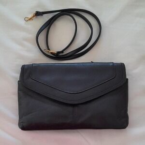 Navy Leather Envelope Clutch or Shoulder Bag with Strap